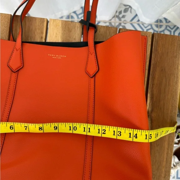 Tory Burch Perry Triple Compartment Tote Bag Canyon Orange Pebbled Leather Tote - Picture 12 of 15